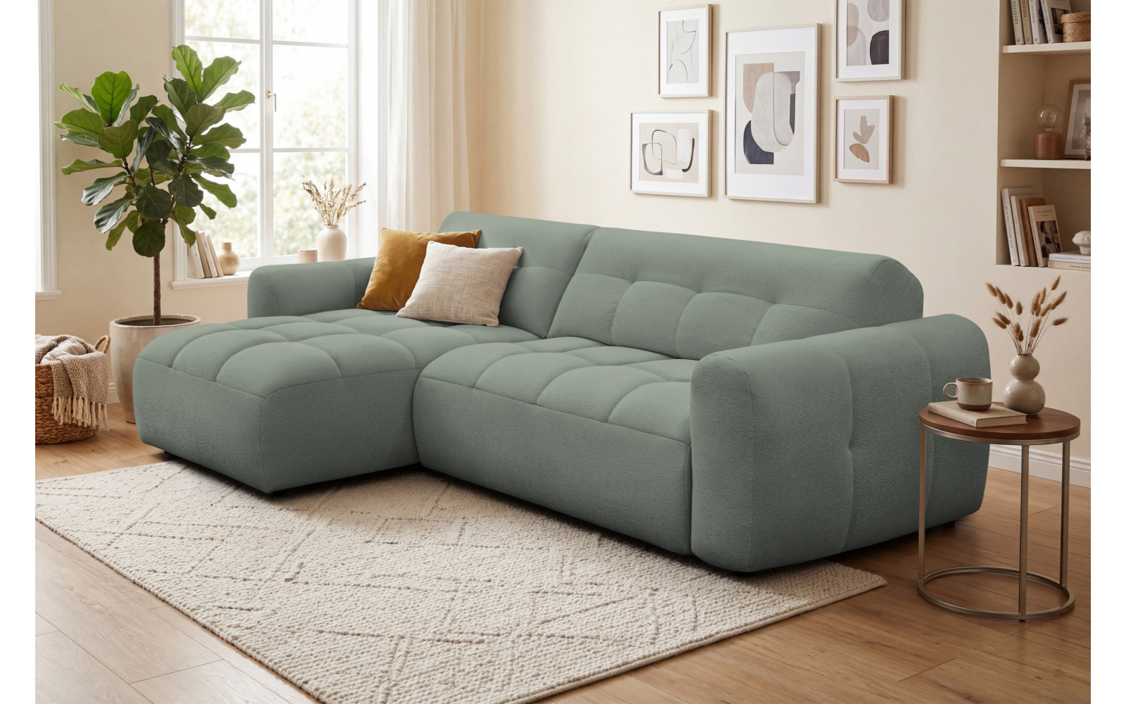 Ecksofa 4-Sitzer links LUMERO, olive