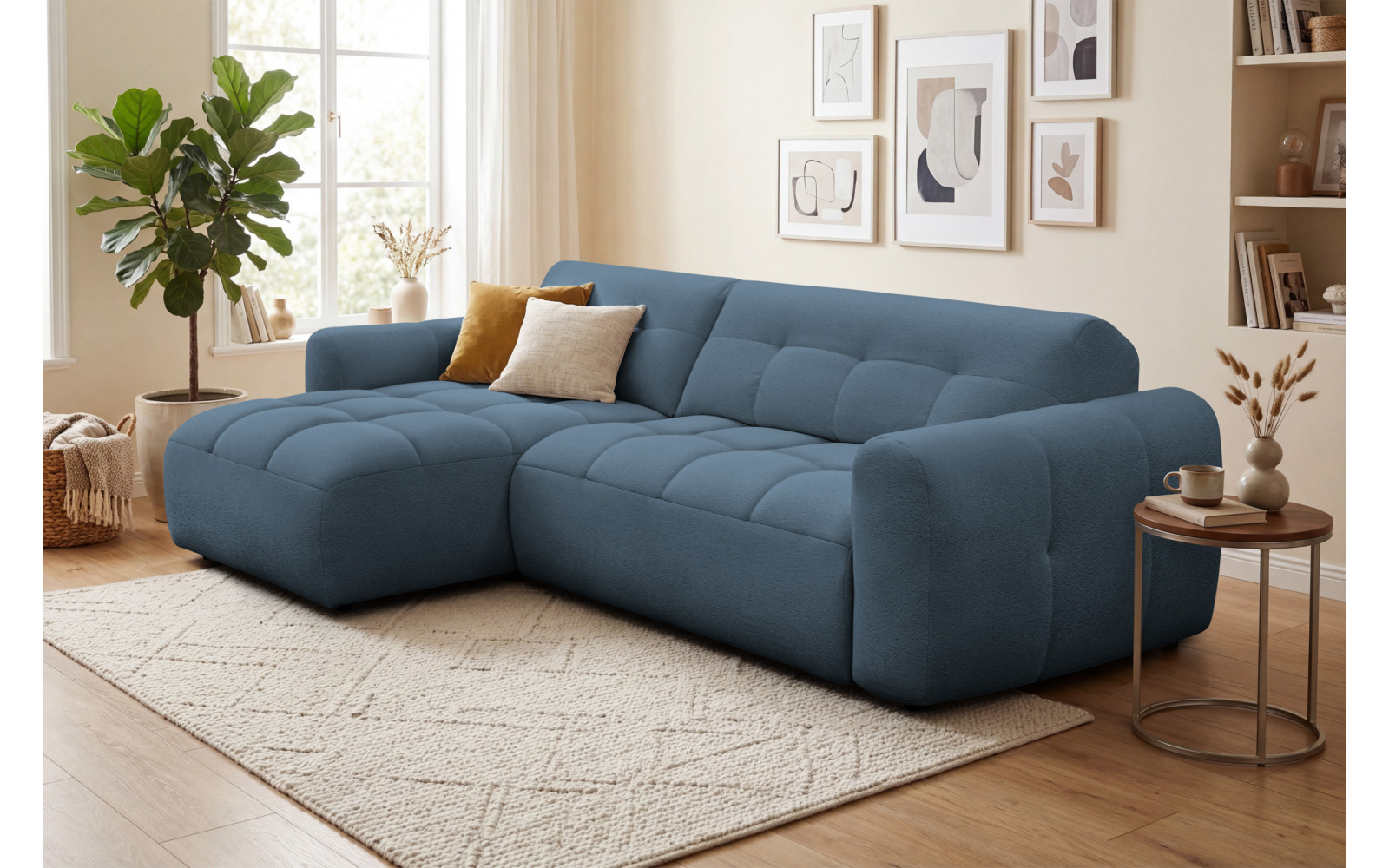 Ecksofa 4-Sitzer links LUMERO, marineblau