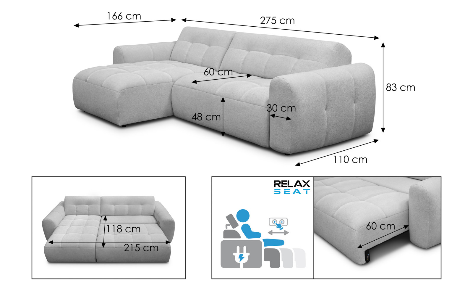 Ecksofa 4-Sitzer links LUMERO, marineblau