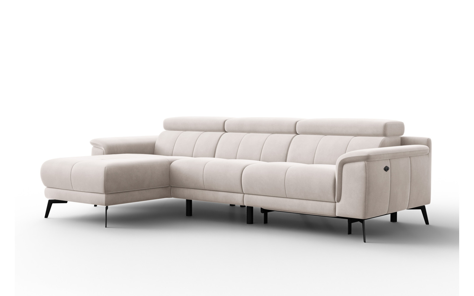 Ecksofa Relax 4-Sitzer links FIERO, Beiger Veloursstoff