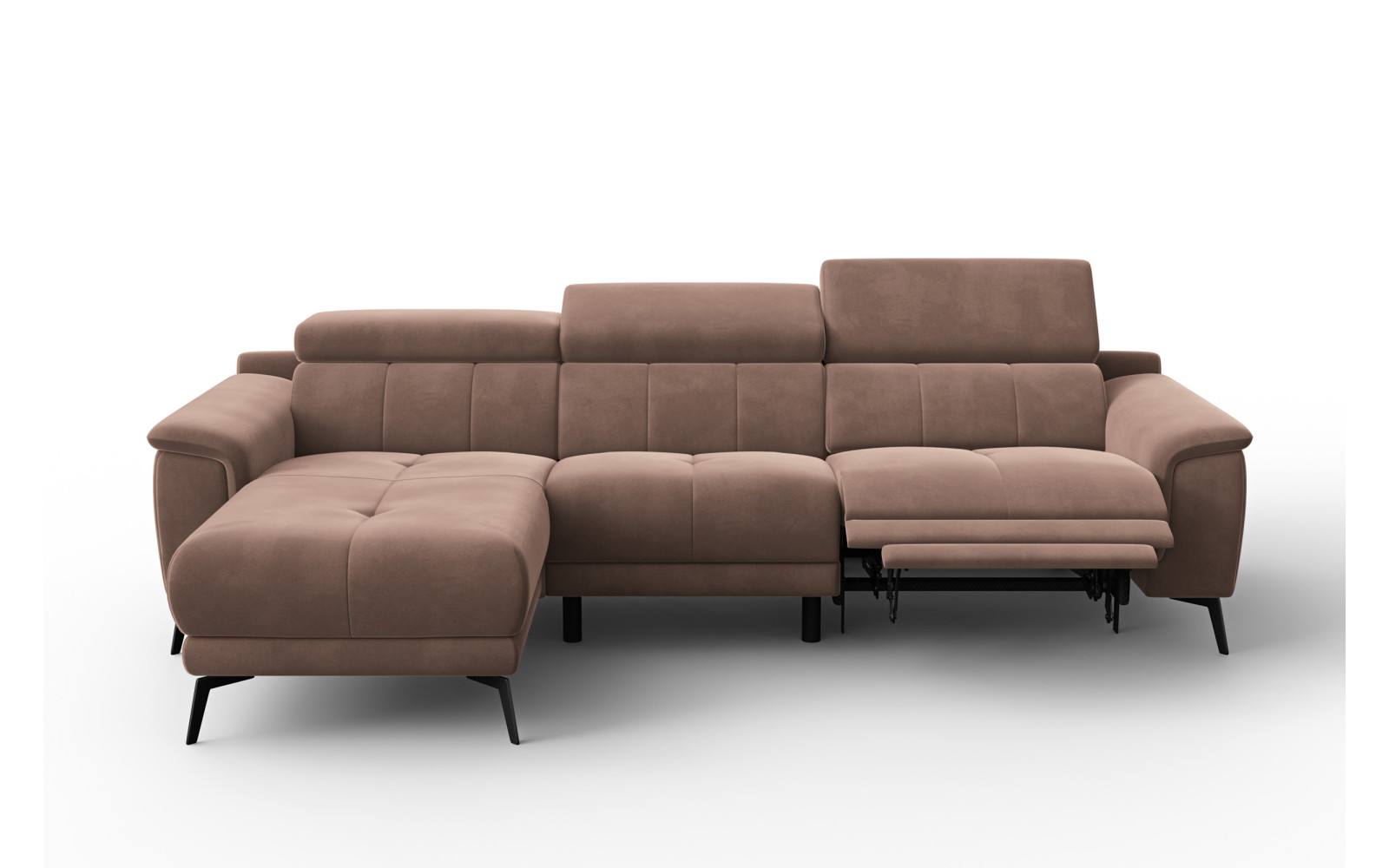 Ecksofa Relax 4-Sitzer links FIERO, Brauner Veloursstoff