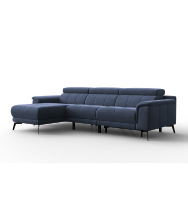 Ecksofa Relax 4-Sitzer links FIERO, Marineblauer Veloursstoff