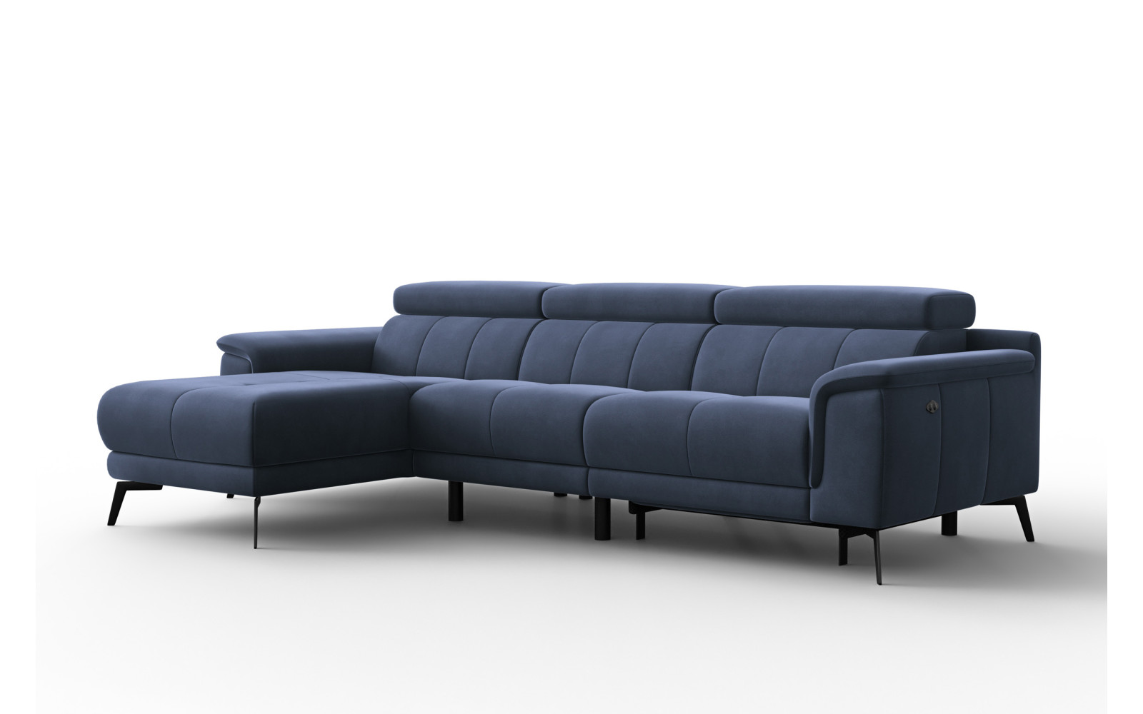 Ecksofa Relax 4-Sitzer links FIERO, Marineblauer Veloursstoff