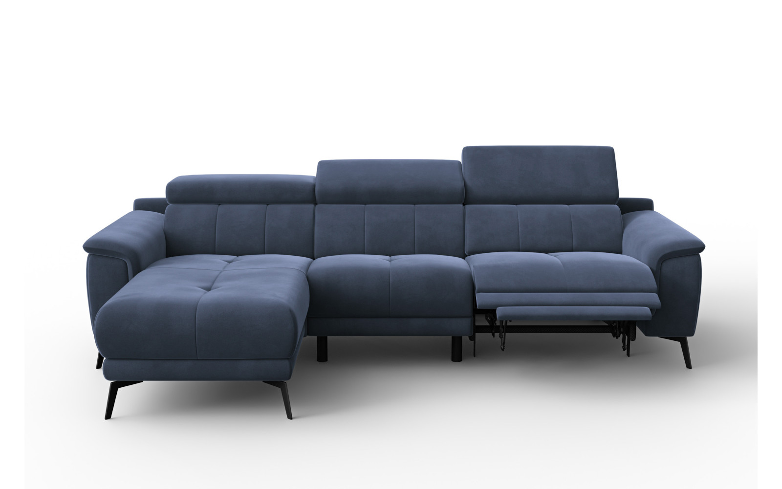 Ecksofa Relax 4-Sitzer links FIERO, Marineblauer Veloursstoff