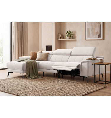 Ecksofa Relax 4-Sitzer links FIERO, Beiger Veloursstoff