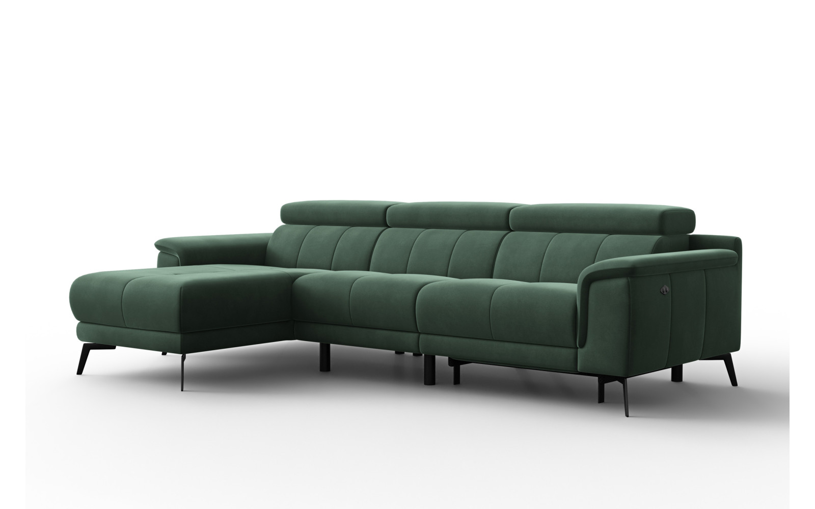 Ecksofa Relax 4-Sitzer links FIERO, Grüner Veloursstoff