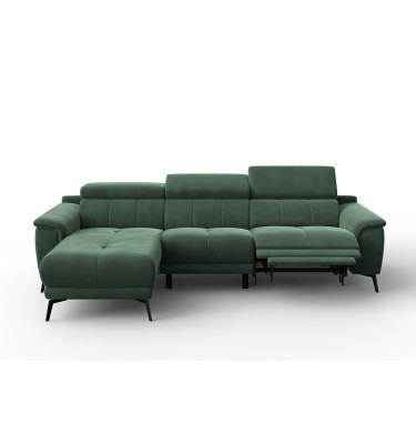 Ecksofa Relax 4-Sitzer links FIERO, Grüner Veloursstoff