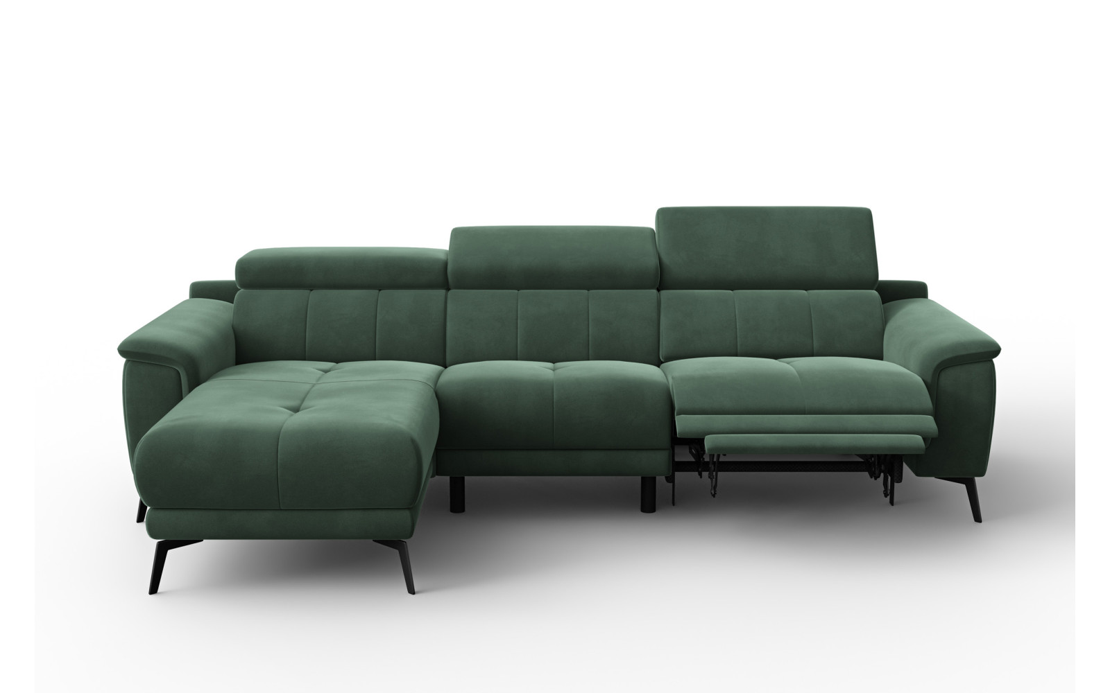 Ecksofa Relax 4-Sitzer links FIERO, Grüner Veloursstoff