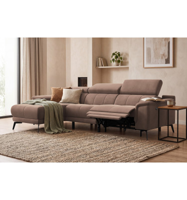 Ecksofa Relax 4-Sitzer links FIERO, Brauner Veloursstoff
