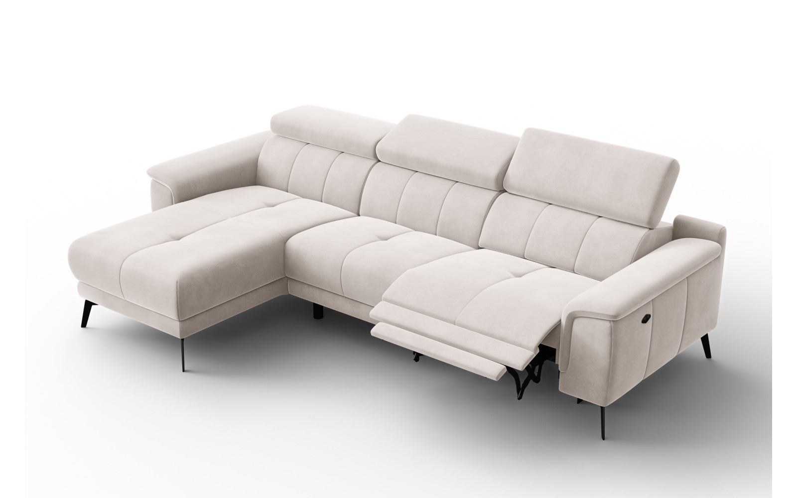 Ecksofa Relax 4-Sitzer links FIERO, Beiger Veloursstoff