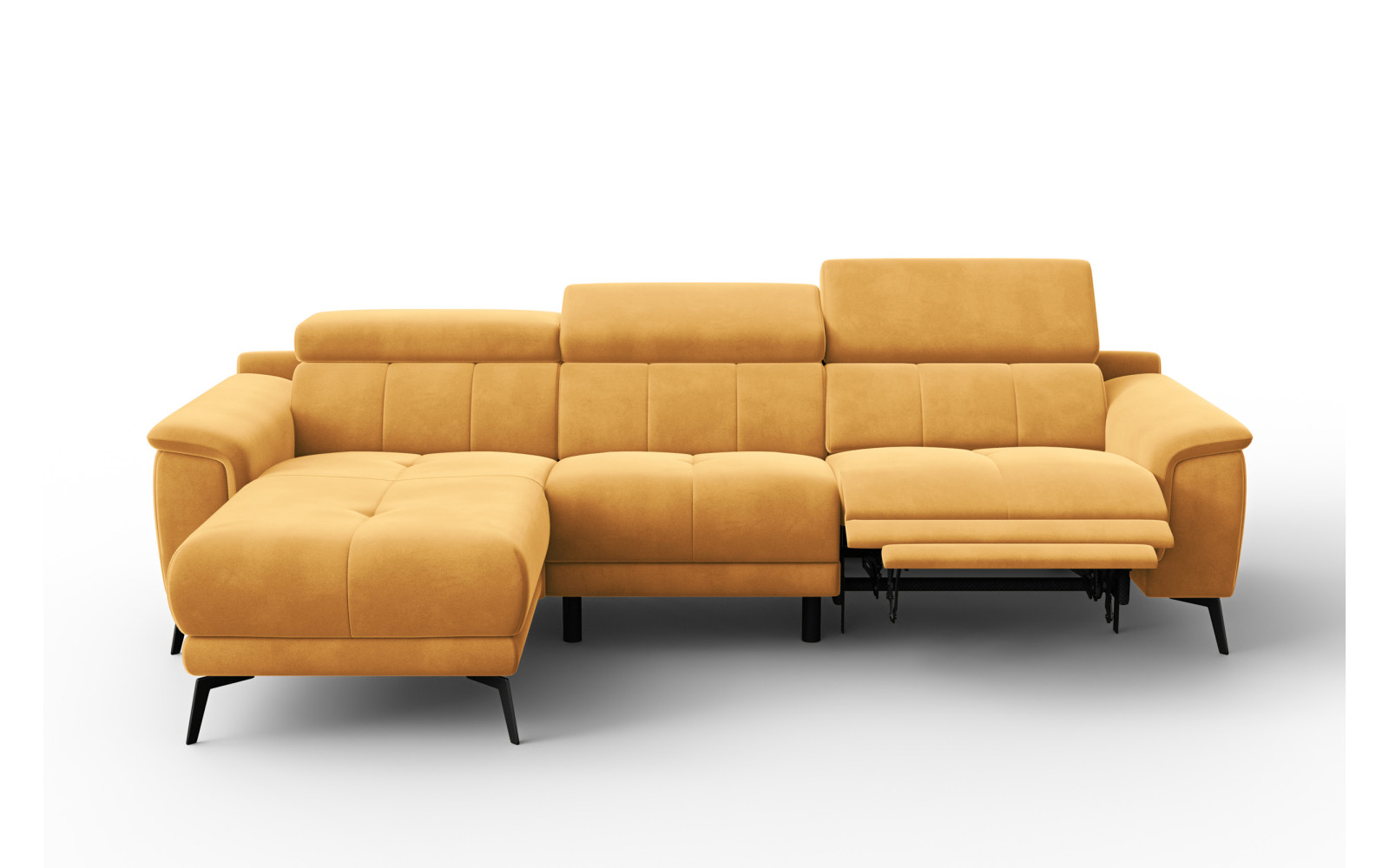Ecksofa Relax 4-Sitzer links FIERO, Gelber Veloursstoff