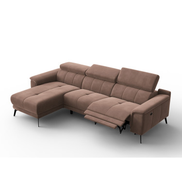 Ecksofa Relax 4-Sitzer links FIERO, Brauner Veloursstoff
