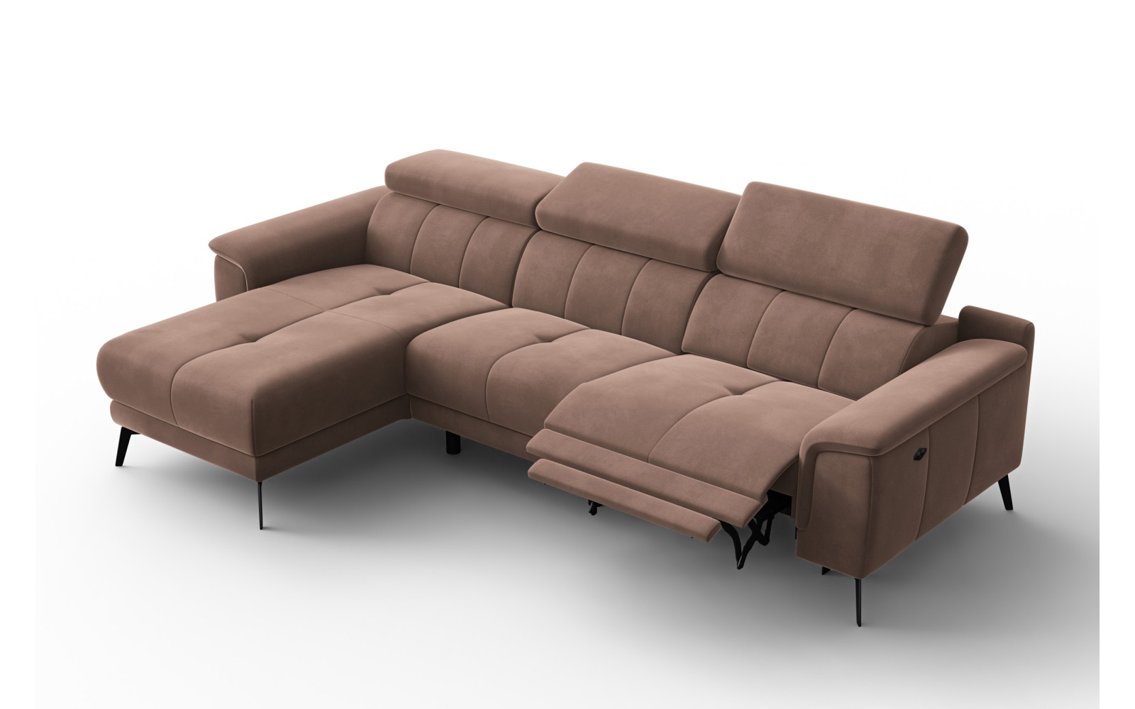 Ecksofa Relax 4-Sitzer links FIERO, Brauner Veloursstoff