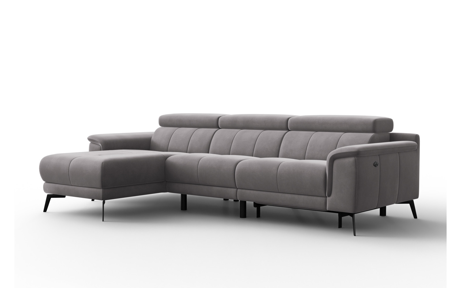 Ecksofa Relax 4-Sitzer links FIERO, Dunkelgrauer Veloursstoff
