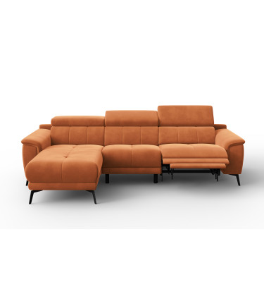 Ecksofa Relax 4-Sitzer links FIERO, Oranger Veloursstoff