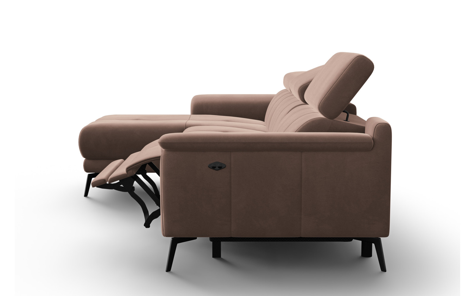Ecksofa Relax 4-Sitzer links FIERO, Brauner Veloursstoff