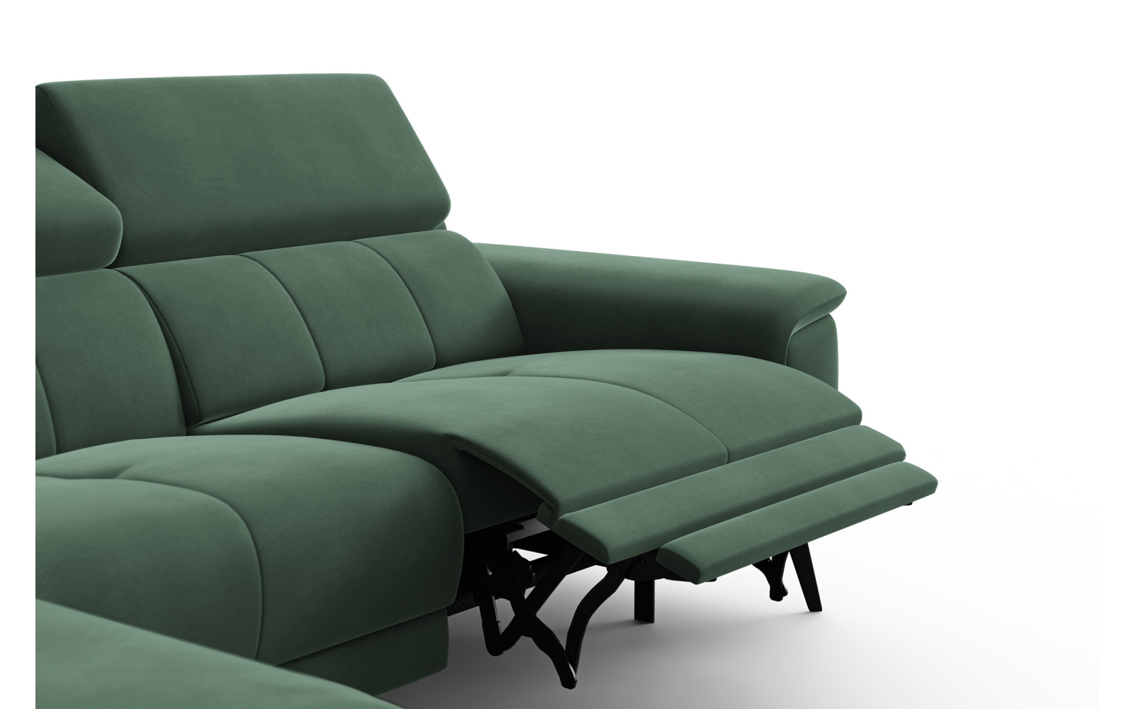 Ecksofa Relax 4-Sitzer links FIERO, Grüner Veloursstoff