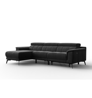 Ecksofa Relax 4-Sitzer links FIERO, Schwarzer Veloursstoff