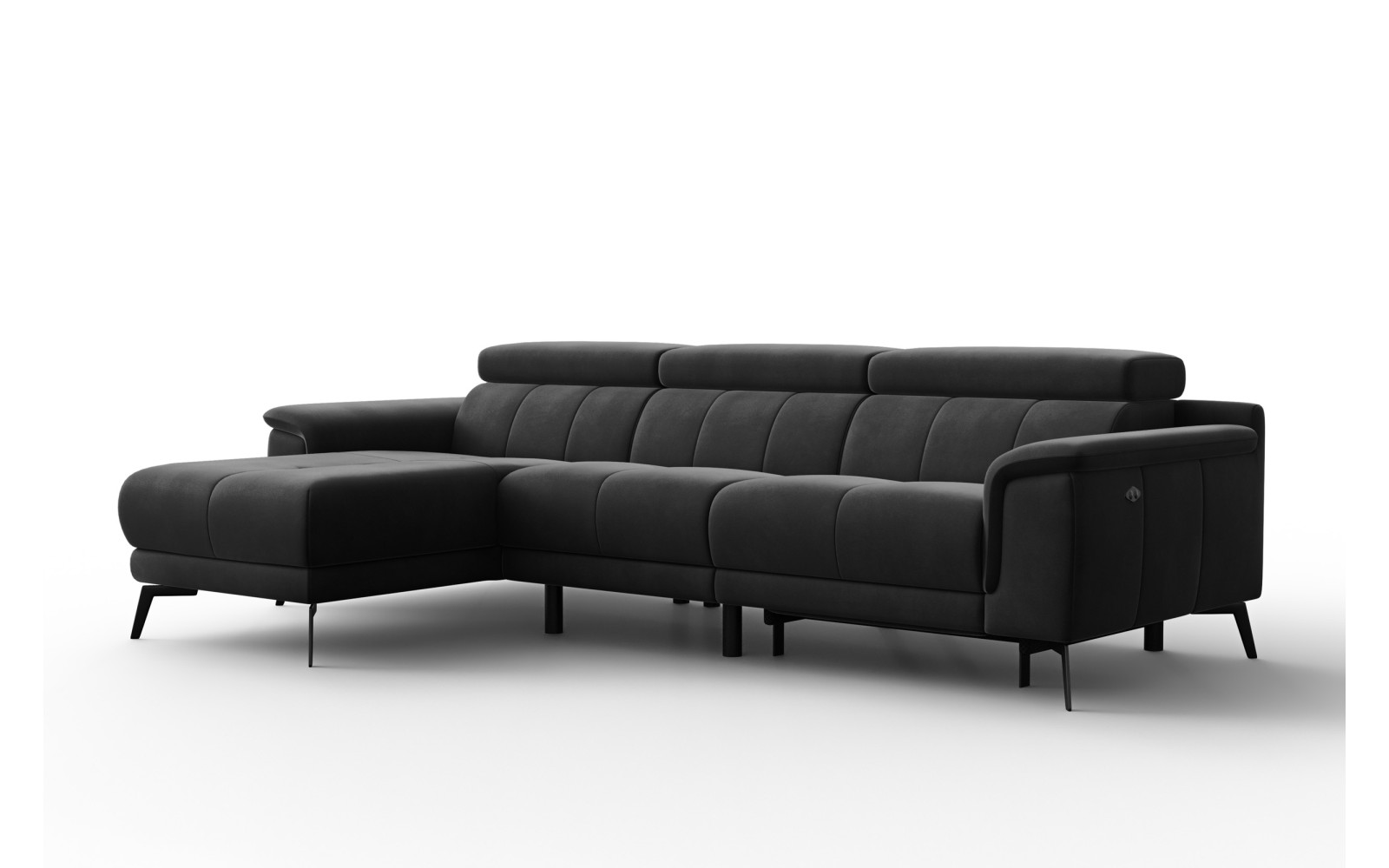 Ecksofa Relax 4-Sitzer links FIERO, Schwarzer Veloursstoff