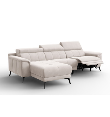 Ecksofa Relax 4-Sitzer links FIERO, Beiger Veloursstoff