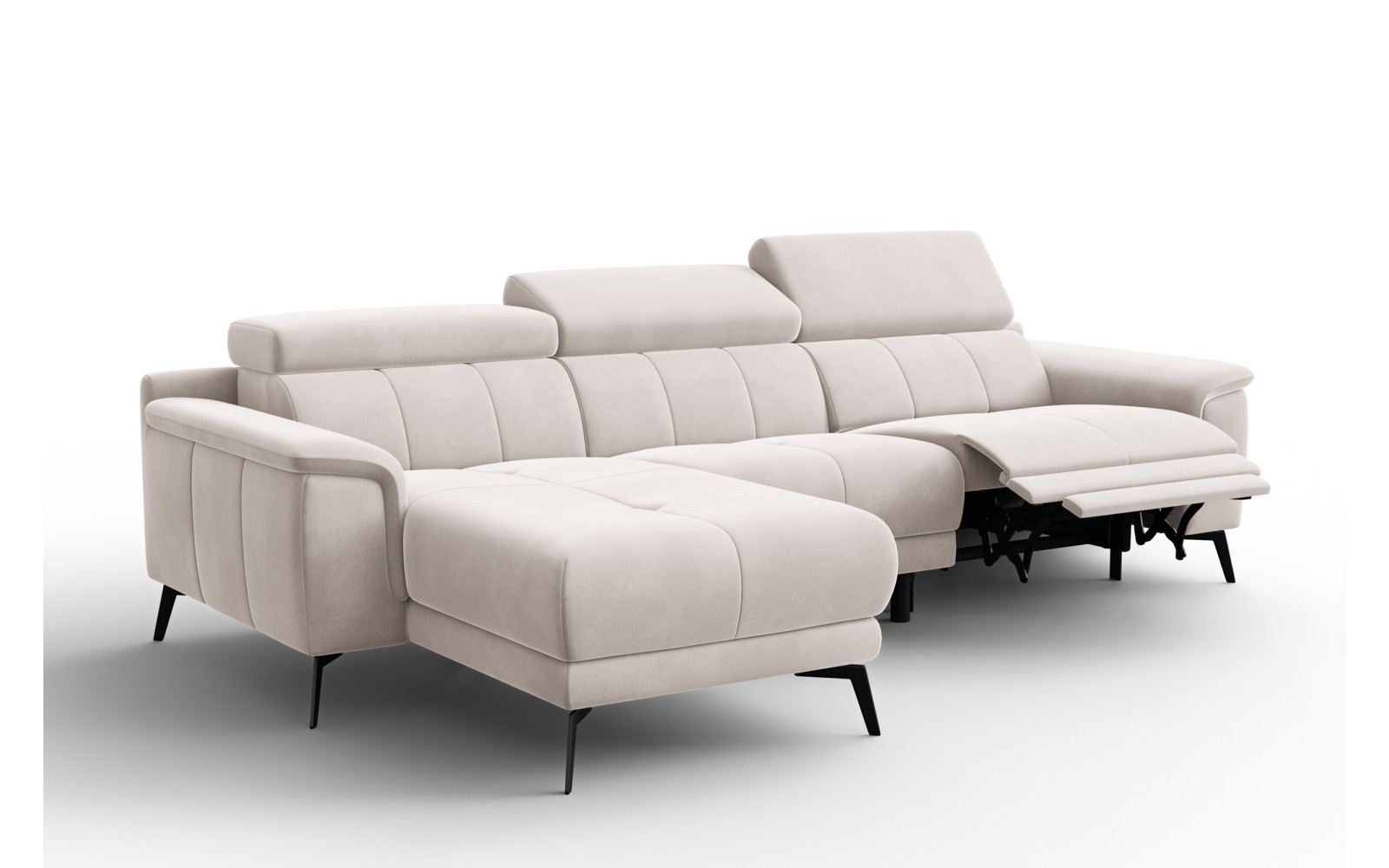 Ecksofa Relax 4-Sitzer links FIERO, Beiger Veloursstoff