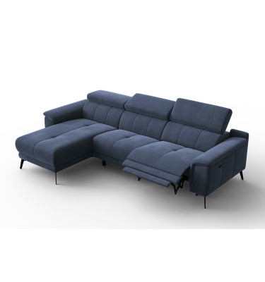 Ecksofa Relax 4-Sitzer links FIERO, Marineblauer Veloursstoff