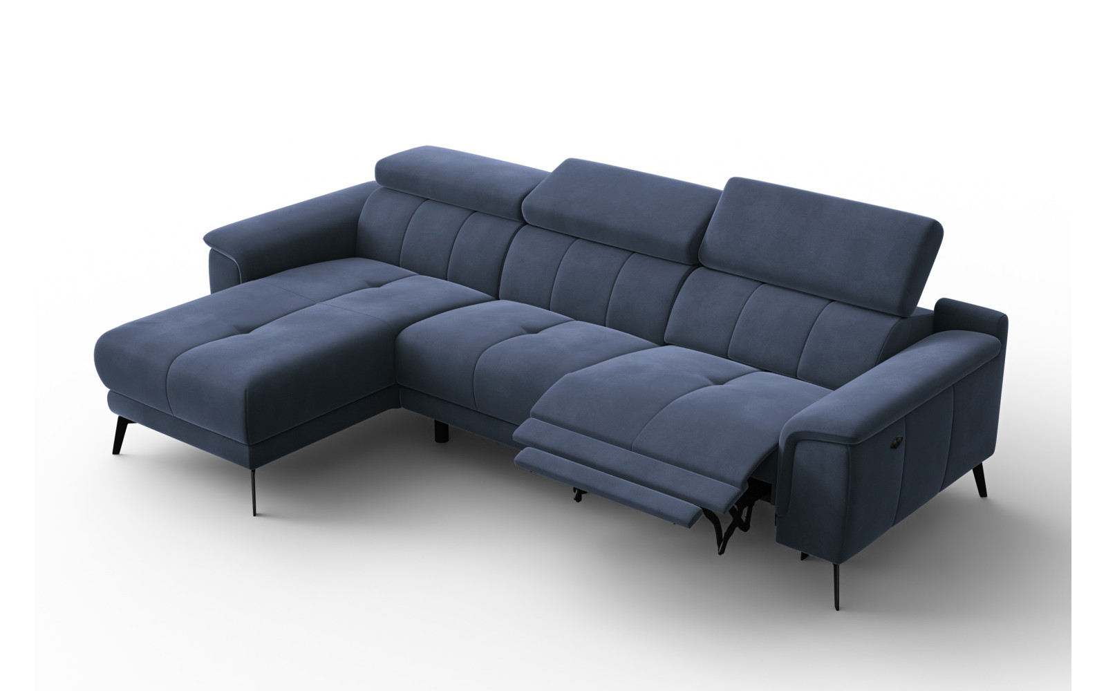 Ecksofa Relax 4-Sitzer links FIERO, Marineblauer Veloursstoff