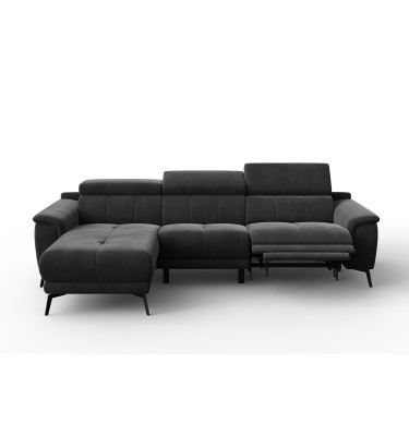 Ecksofa Relax 4-Sitzer links FIERO, Schwarzer Veloursstoff