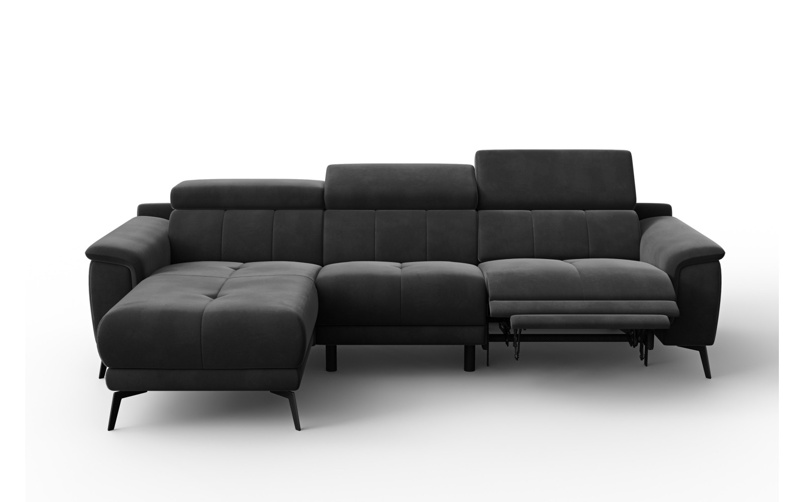 Ecksofa Relax 4-Sitzer links FIERO, Schwarzer Veloursstoff