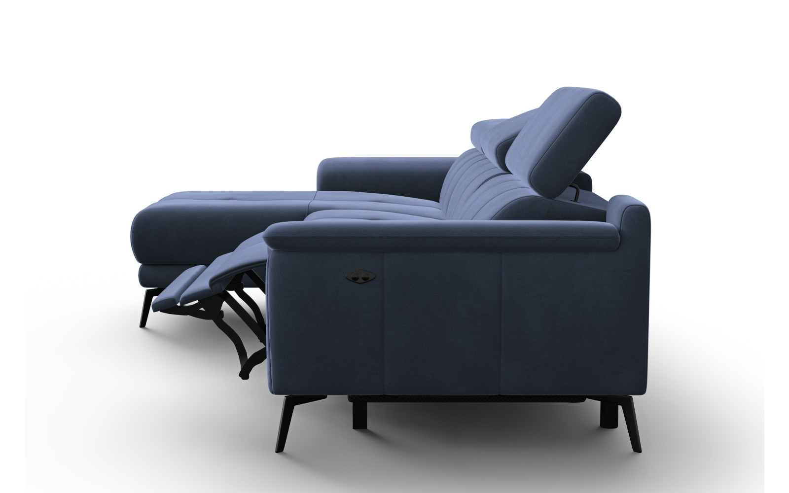 Ecksofa Relax 4-Sitzer links FIERO, Marineblauer Veloursstoff