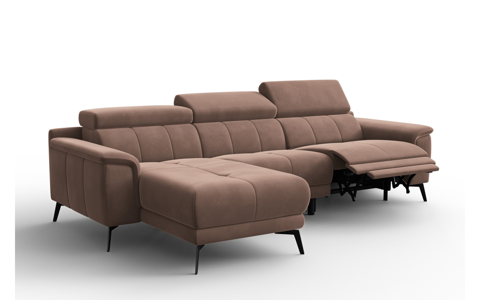 Ecksofa Relax 4-Sitzer links FIERO, Brauner Veloursstoff