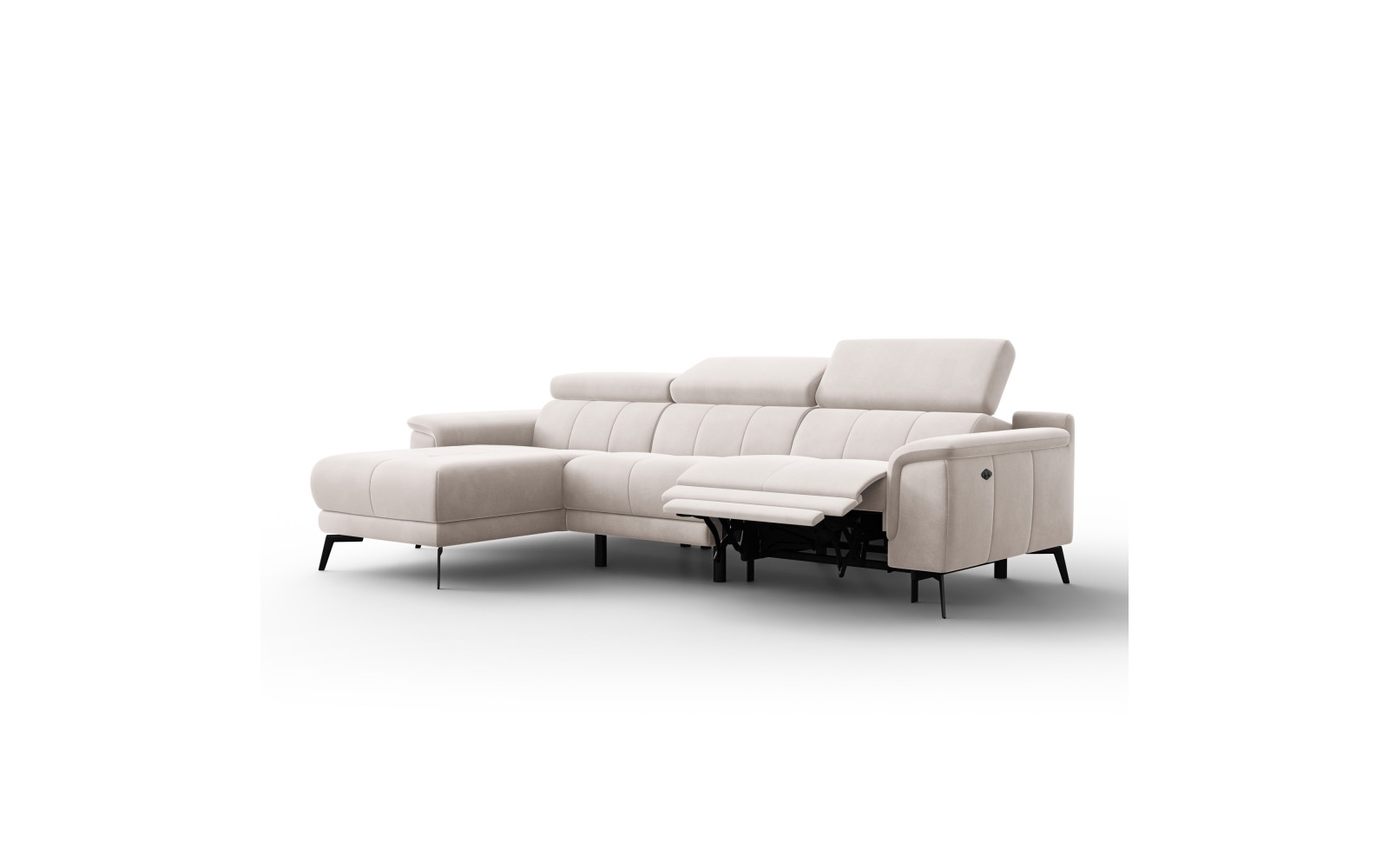 Ecksofa Relax 4-Sitzer links FIERO, Beiger Veloursstoff