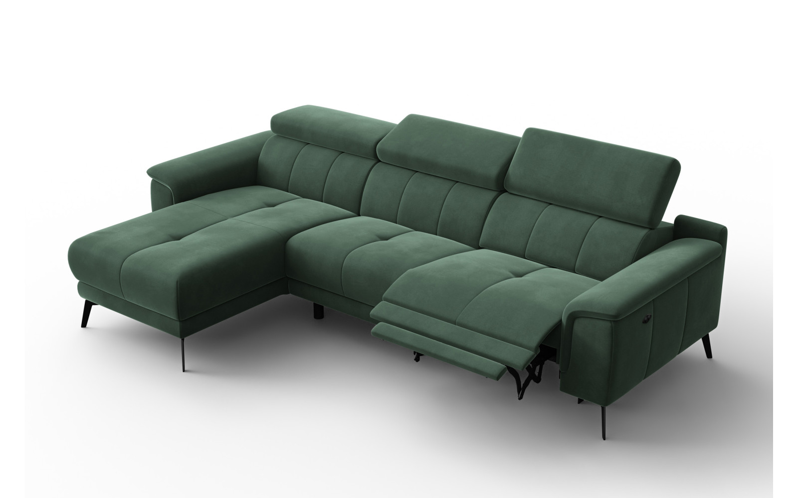 Ecksofa Relax 4-Sitzer links FIERO, Grüner Veloursstoff