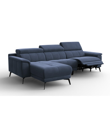 Ecksofa Relax 4-Sitzer links FIERO, Marineblauer Veloursstoff