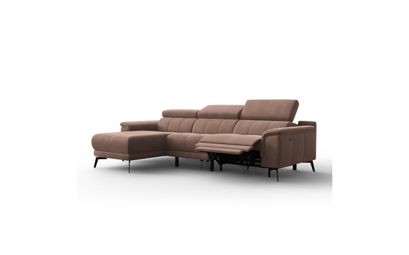 Ecksofa Relax 4-Sitzer links FIERO, Brauner Veloursstoff