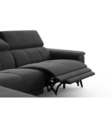 Ecksofa Relax 4-Sitzer links FIERO, Schwarzer Veloursstoff