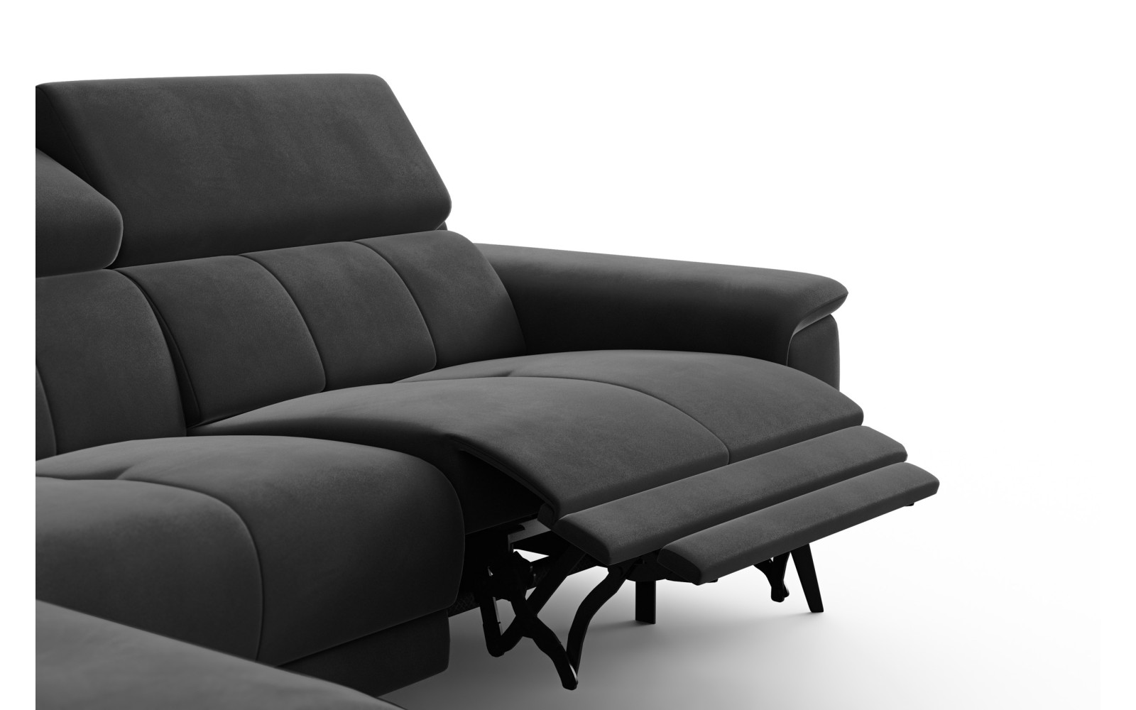 Ecksofa Relax 4-Sitzer links FIERO, Schwarzer Veloursstoff
