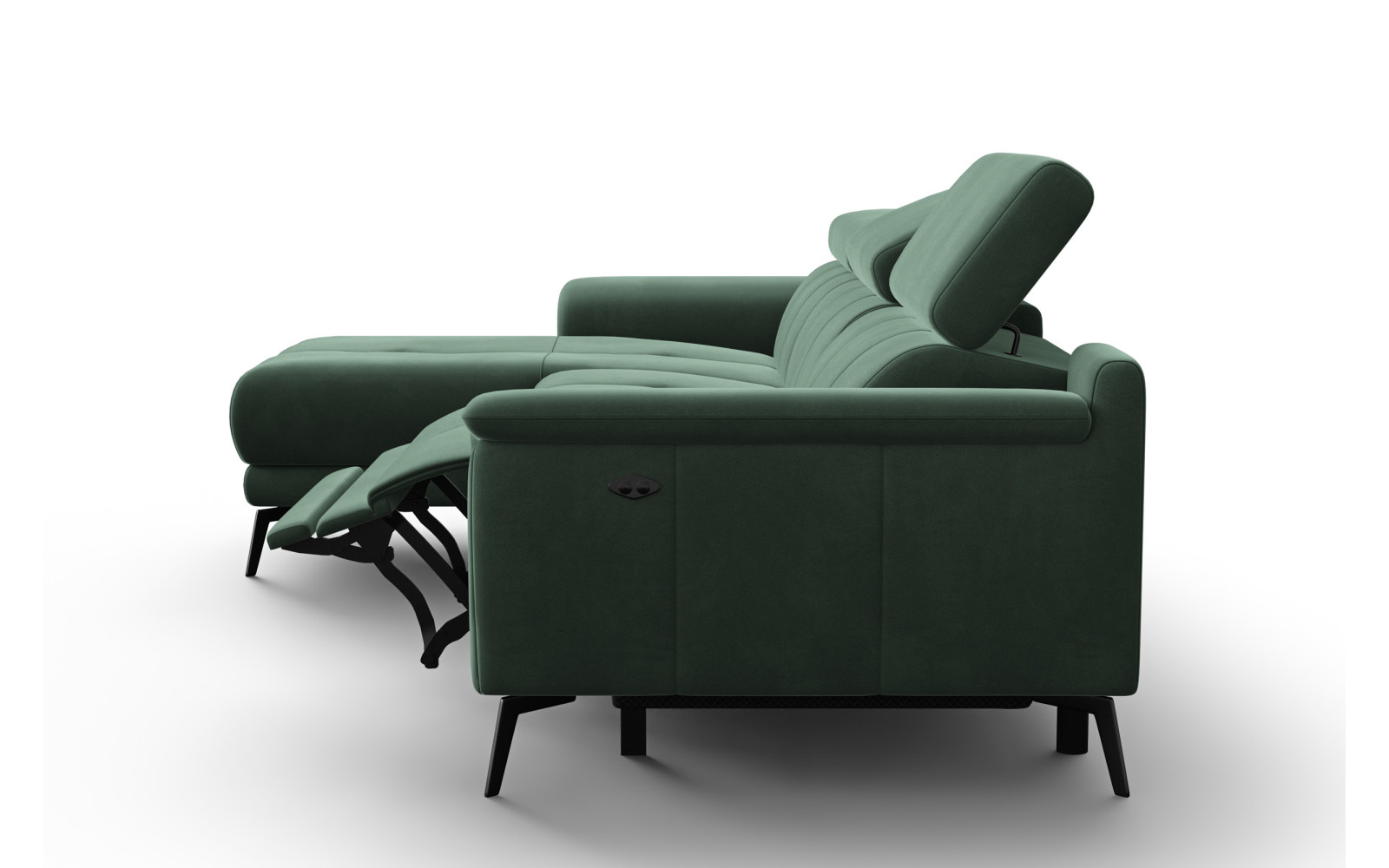 Ecksofa Relax 4-Sitzer links FIERO, Grüner Veloursstoff