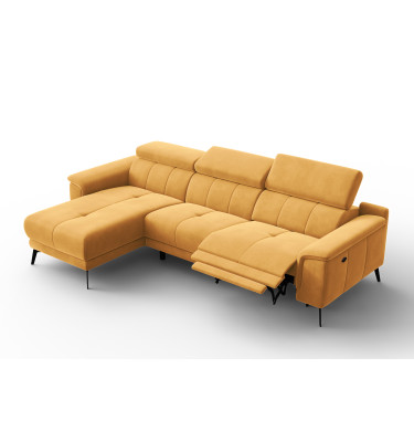 Ecksofa Relax 4-Sitzer links FIERO, Gelber Veloursstoff