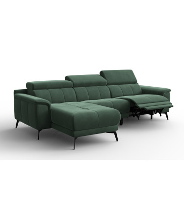 Ecksofa Relax 4-Sitzer links FIERO, Grüner Veloursstoff