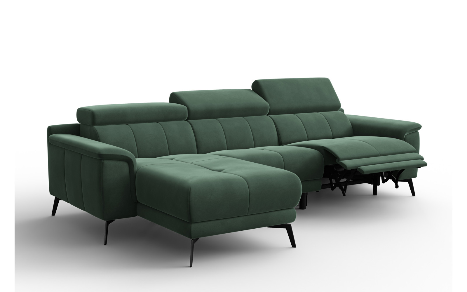 Ecksofa Relax 4-Sitzer links FIERO, Grüner Veloursstoff