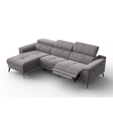 Ecksofa Relax 4-Sitzer links FIERO, Dunkelgrauer Veloursstoff