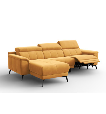 Ecksofa Relax 4-Sitzer links FIERO, Gelber Veloursstoff