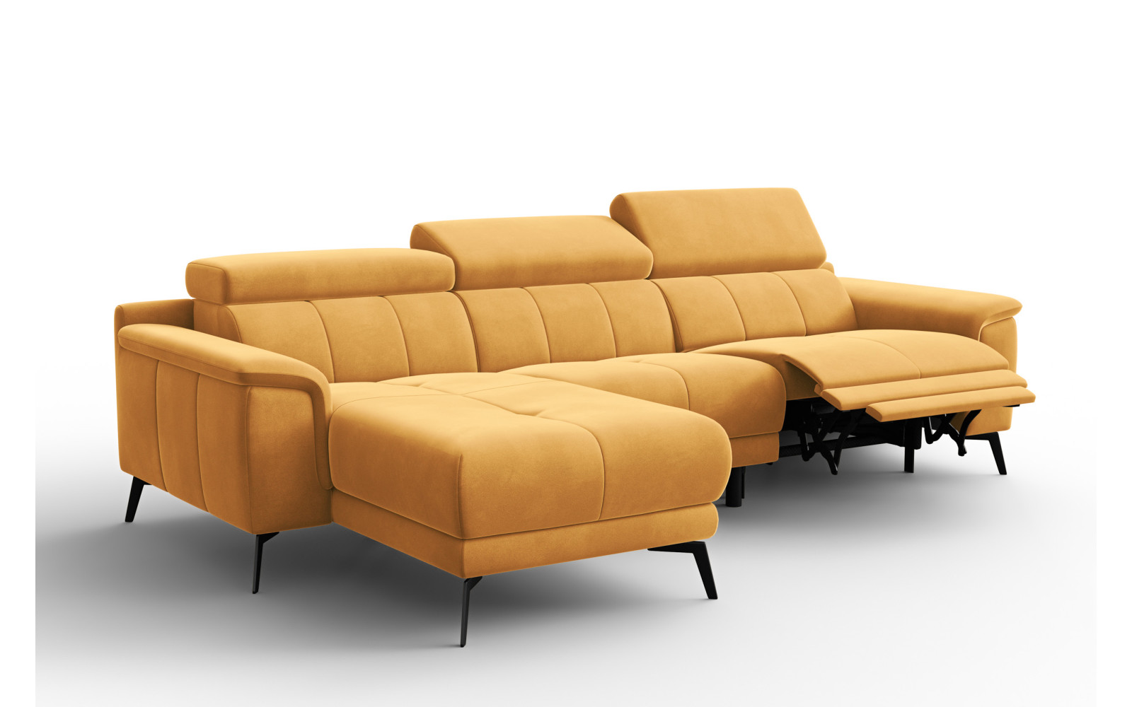 Ecksofa Relax 4-Sitzer links FIERO, Gelber Veloursstoff