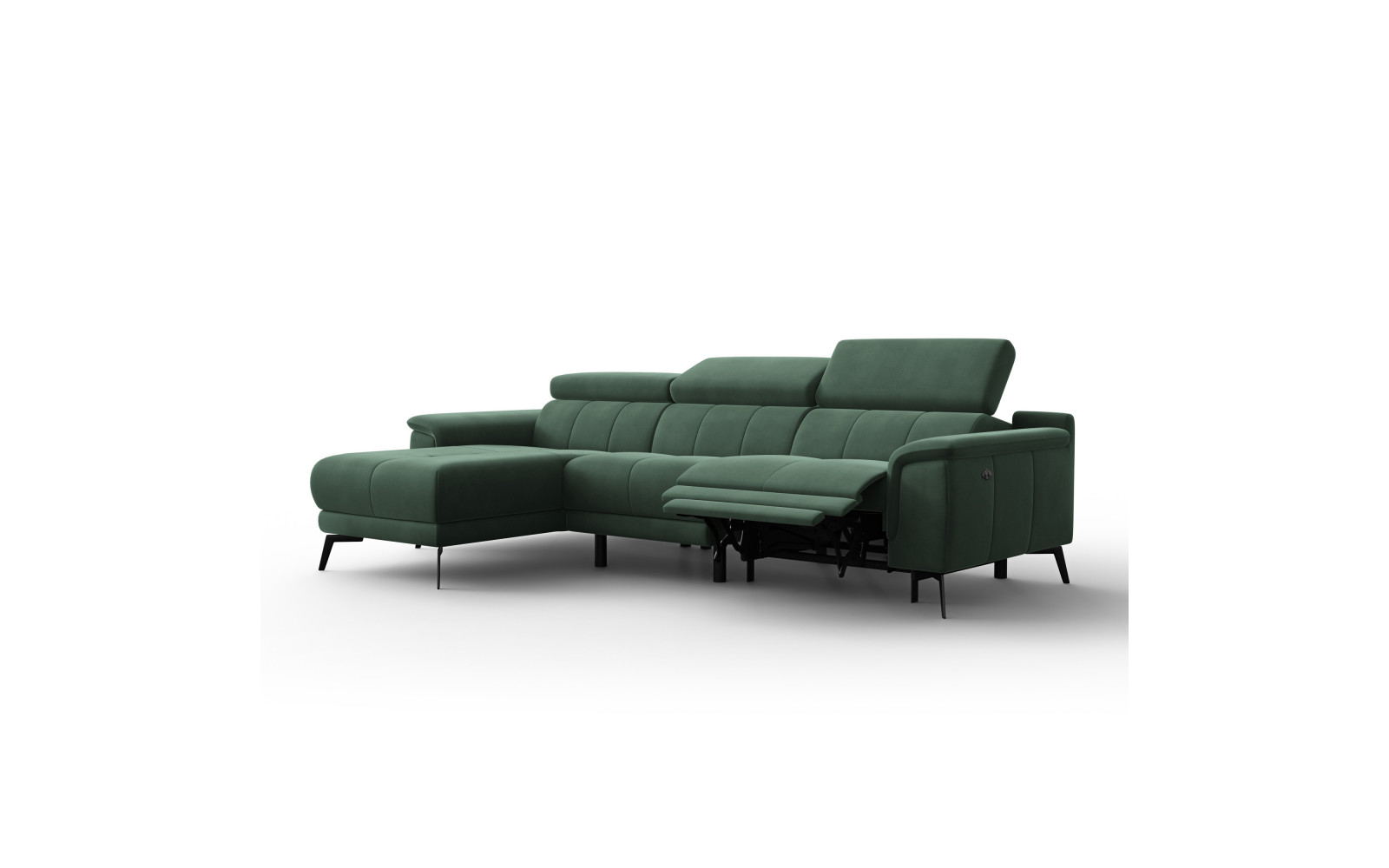 Ecksofa Relax 4-Sitzer links FIERO, Grüner Veloursstoff