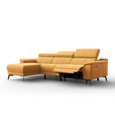 Ecksofa Relax 4-Sitzer links FIERO, Gelber Veloursstoff