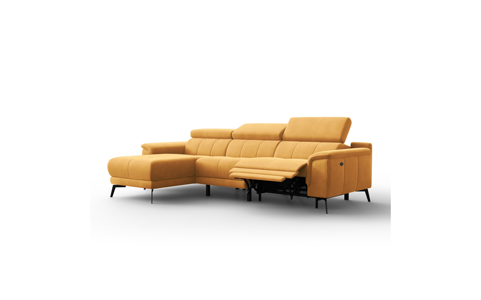 Ecksofa Relax 4-Sitzer links FIERO, Gelber Veloursstoff
