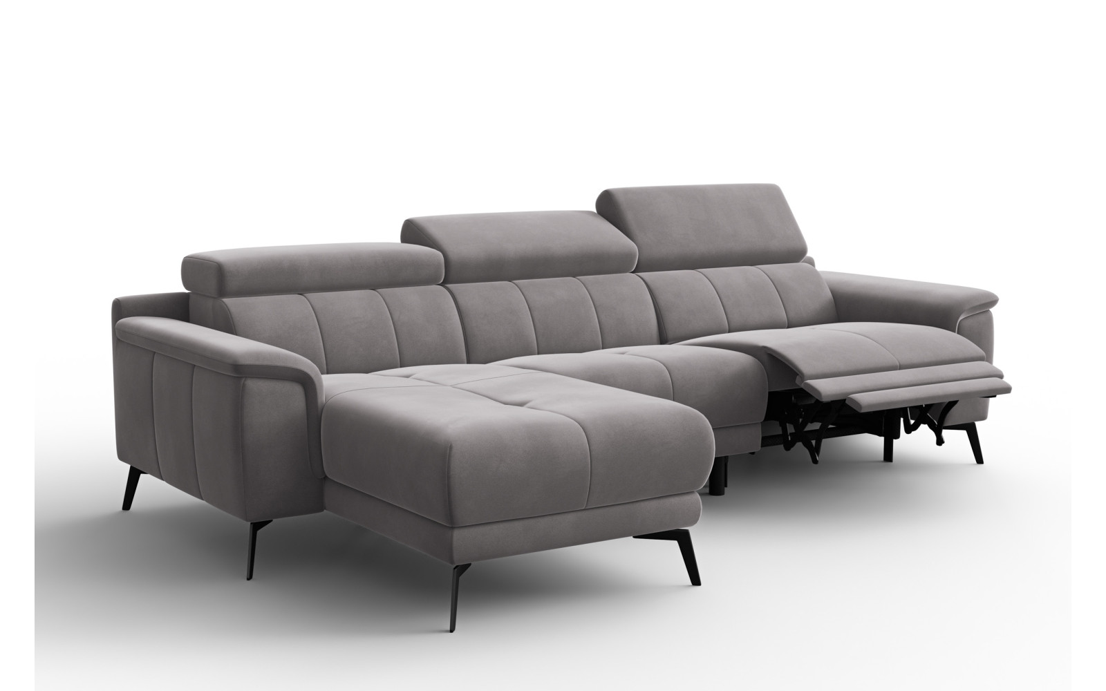 Ecksofa Relax 4-Sitzer links FIERO, Dunkelgrauer Veloursstoff