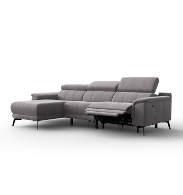 Ecksofa Relax 4-Sitzer links FIERO, Dunkelgrauer Veloursstoff