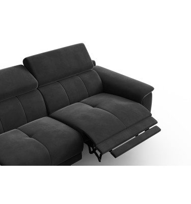 Ecksofa Relax 4-Sitzer links FIERO, Schwarzer Veloursstoff